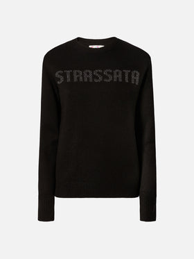 New Queen crewneck in white with Strassata rhinestone embellishment