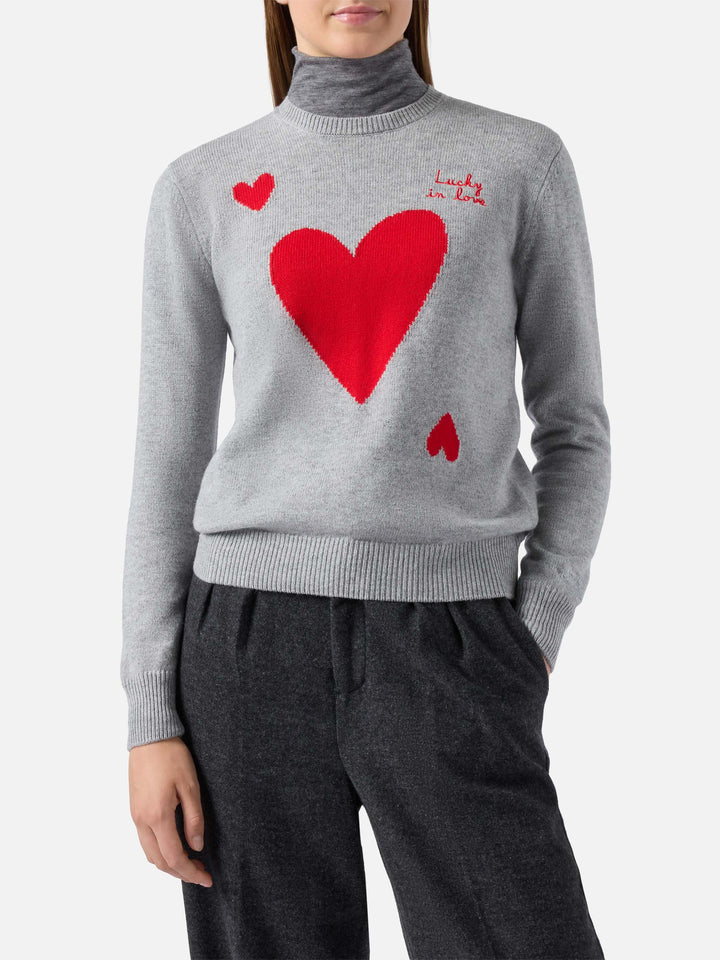 New Queen cashmere-blend sweater in grey with Lucky in love embroidery