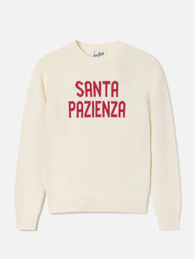 Off white New Queen crewneck knit with Santa Pazienza lurex embroidery