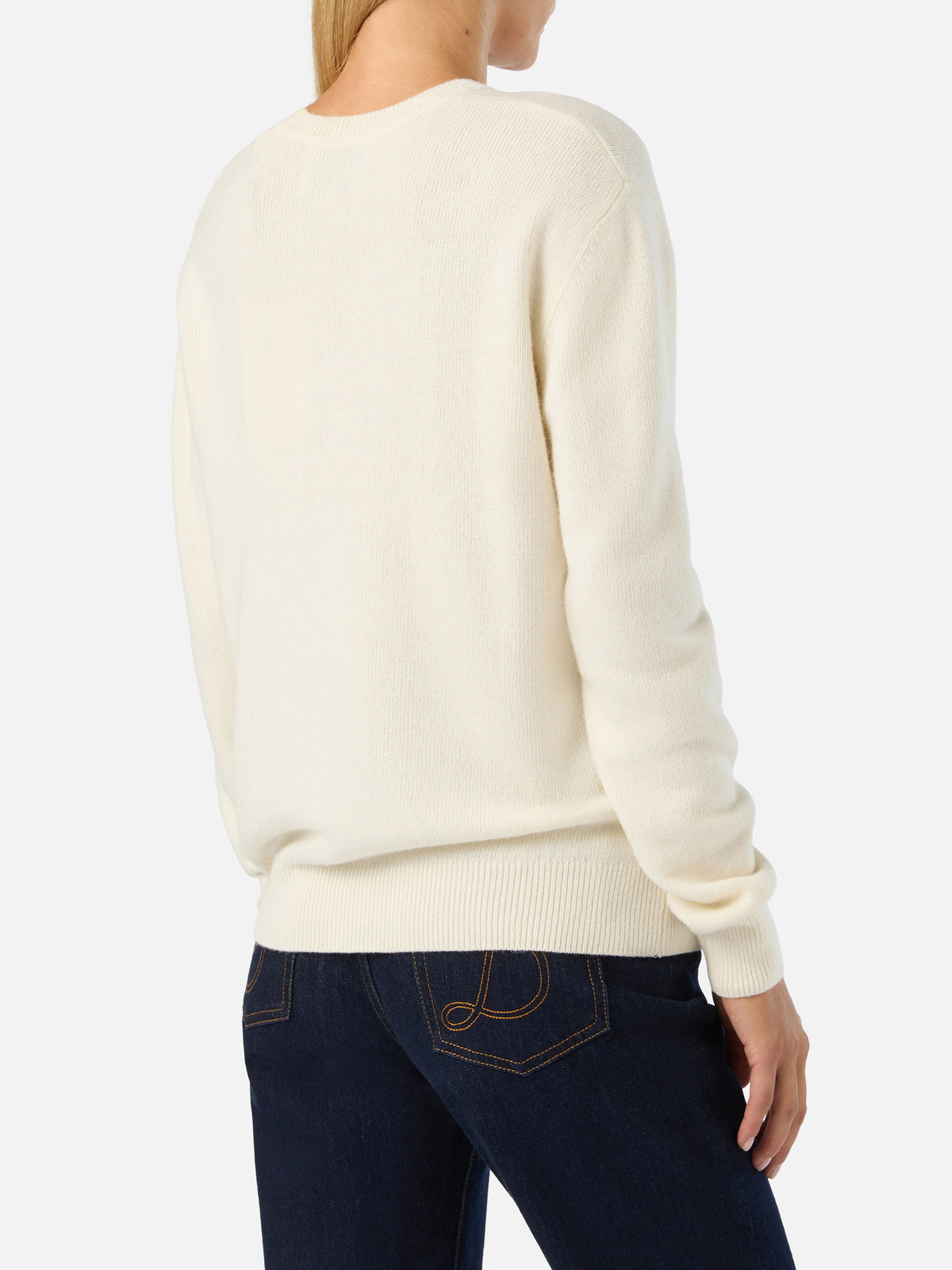 Off white New Queen crewneck knit with Santa Pazienza lurex embroidery