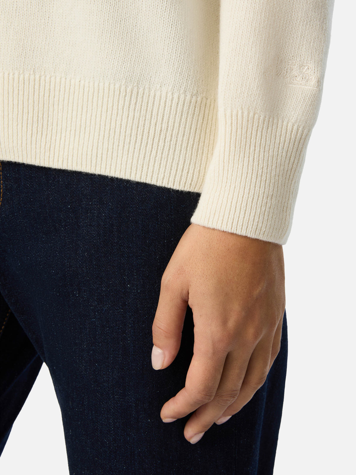 Off white New Queen crewneck knit with Santa Pazienza lurex embroidery