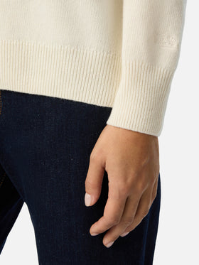 Off white New Queen crewneck knit with Santa Pazienza lurex embroidery