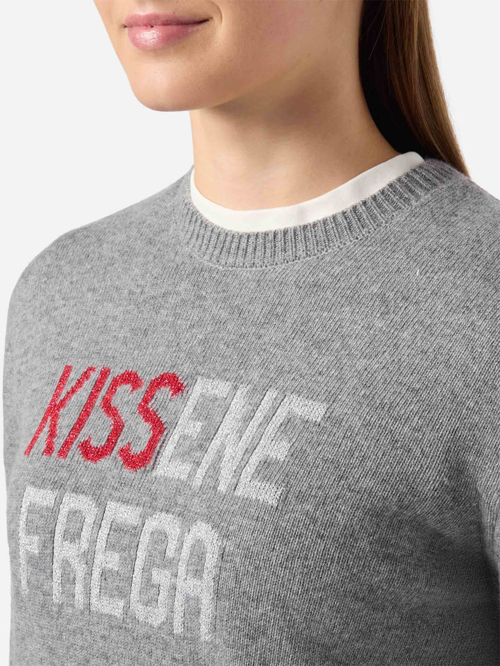 New Queen cashmere-blend sweater in grey with Kissenefrega lurex jacquard