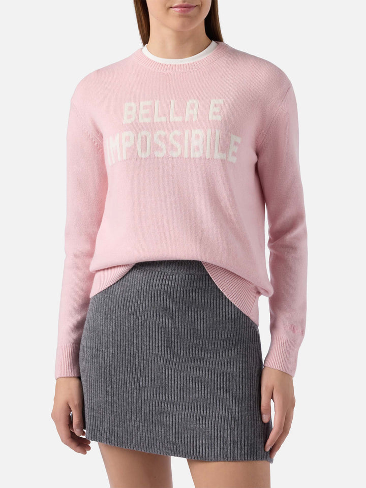 New Queen cashmere-blend sweater in pink with Bella e Impossibile jacquard