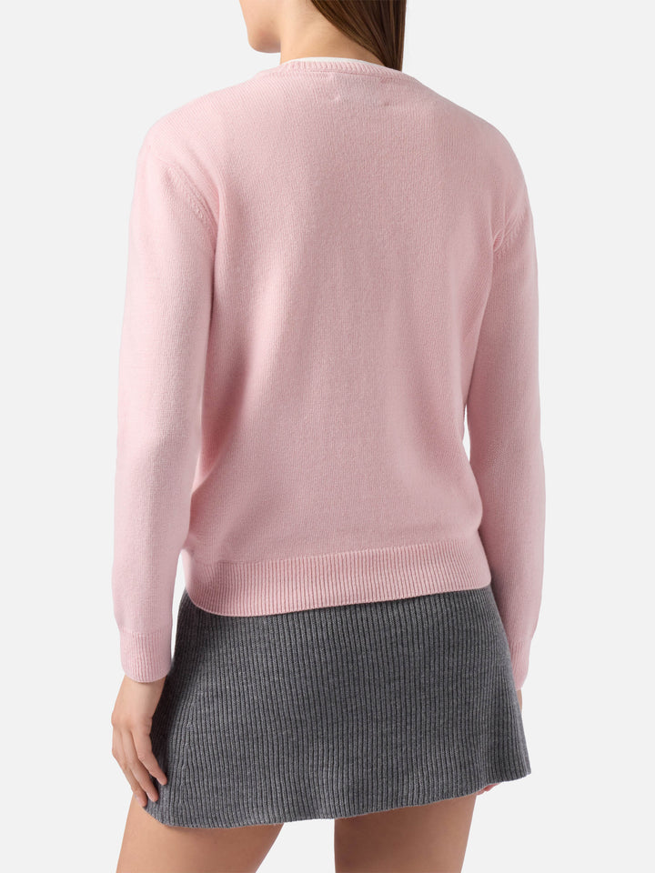 New Queen cashmere-blend sweater in pink with Bella e Impossibile jacquard