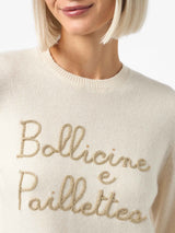 Woman beige sweater New Queen with Bollicine sequins embroidery