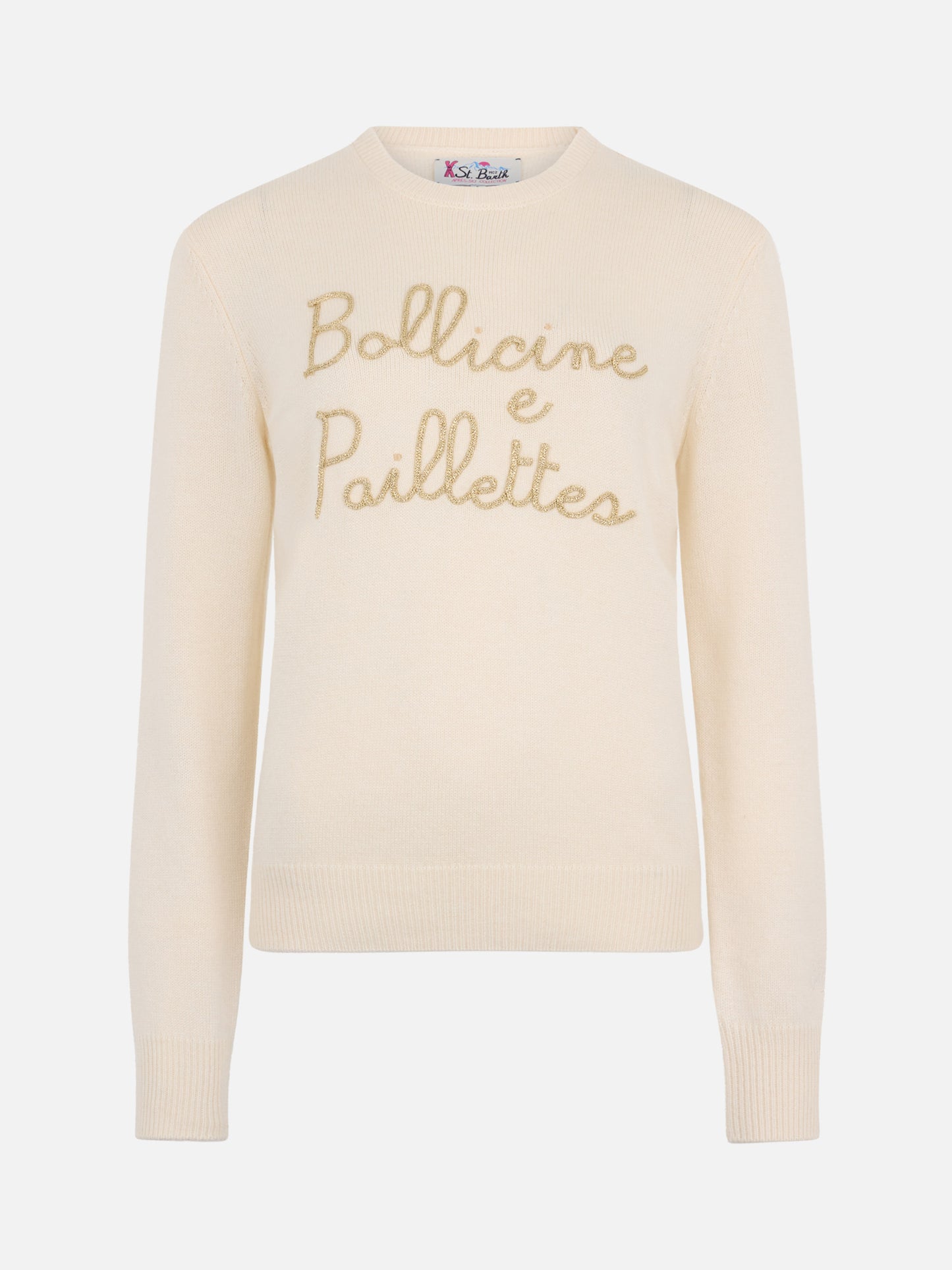 Woman beige sweater New Queen with Bollicine sequins embroidery