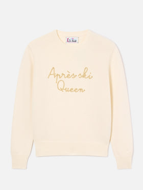 Off white New Queen Rundhalsstrick mit Après Ski Queen-Stickerei 