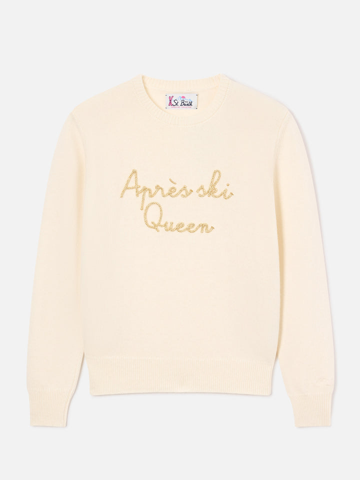 Off white New Queen Rundhalsstrick mit Après Ski Queen-Stickerei 