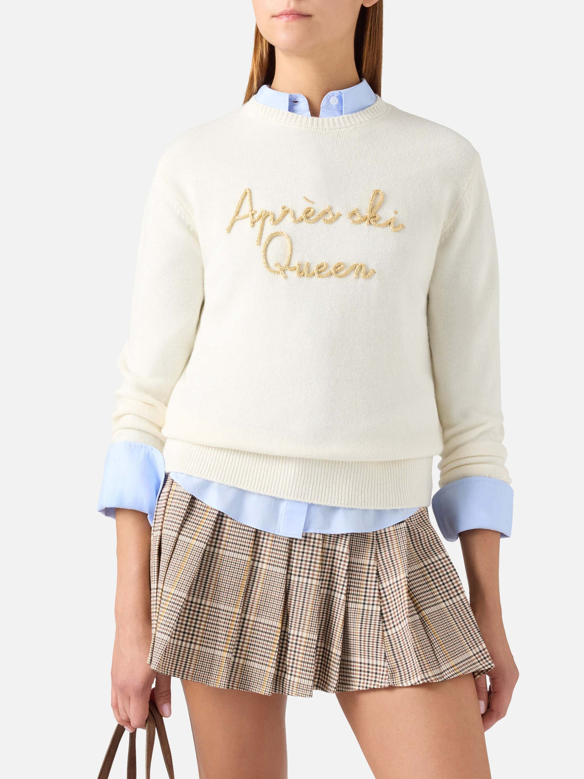 Off white New Queen Rundhalsstrick mit Après Ski Queen-Stickerei 