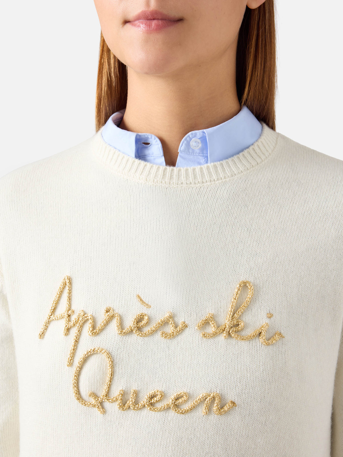 Off white New Queen Rundhalsstrick mit Après Ski Queen-Stickerei 
