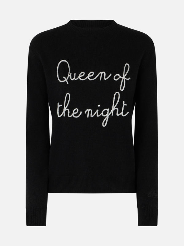 Woman black sweater New Queen with Queen of the night  embroidery