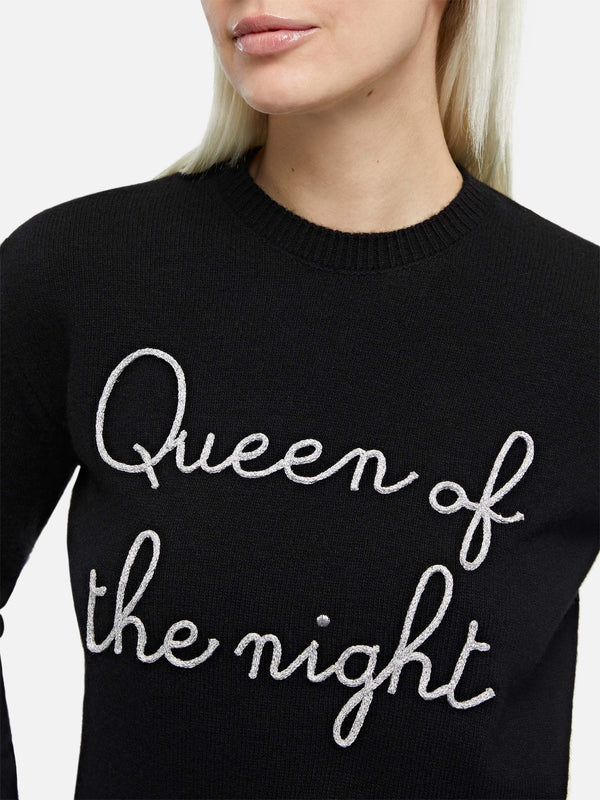 Maglione da donna nero New Queen con ricamo Queen of the night