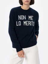 Maglione blu da donna New Queen con stampa Non me lo merito