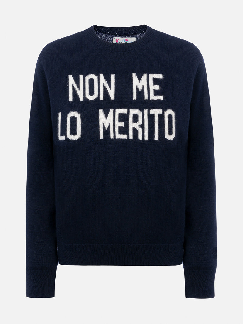 Maglione blu da donna New Queen con stampa Non me lo merito