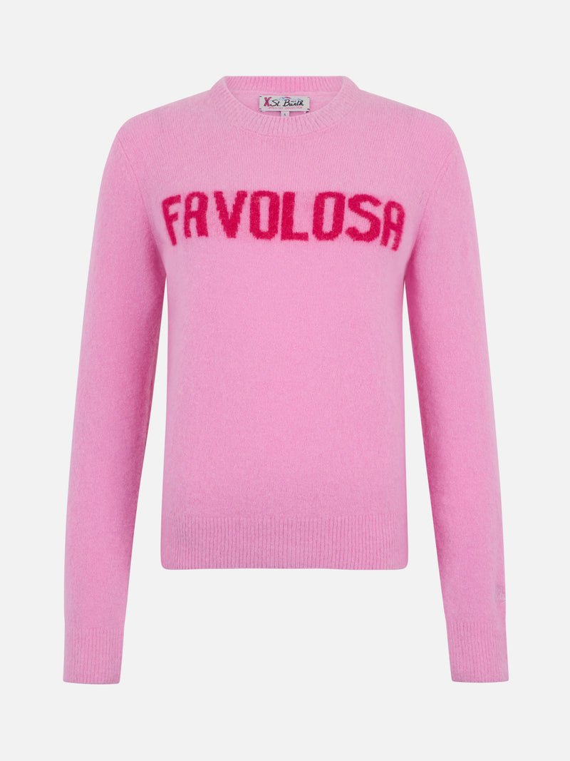 Woman pink sweater New Queen with Favolosa print