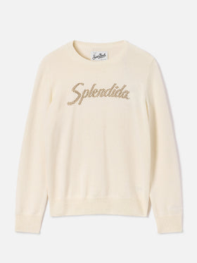 Off-white New Queen Rundhals-Strickpullover mit Splendida-Strassstickerei 