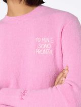 Woman pink sweater New Queen with 10 min e sono pronta embroidery