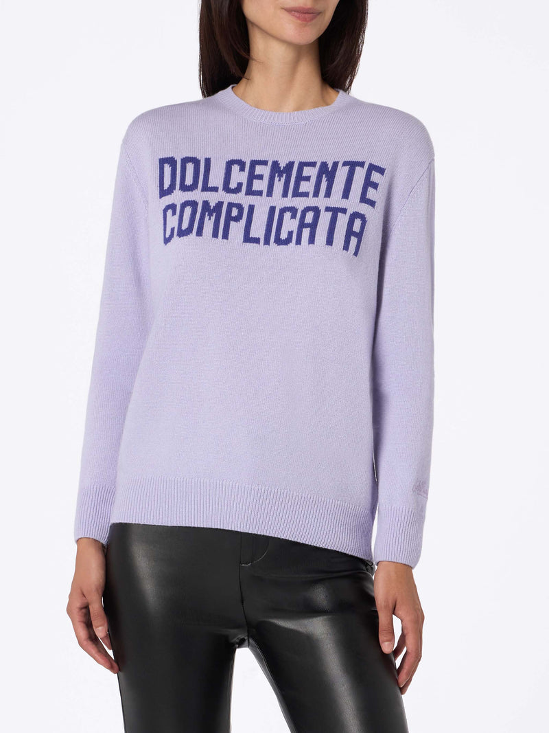 Maglione da donna viola New Queen con stampa Complicata