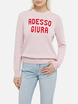 Maglione da donna rosa New Queen con stampa Adesso Giura