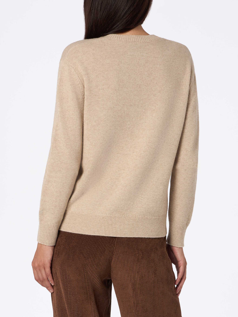 Maglione da donna beige New Queen con stampa Odio il Lunedì