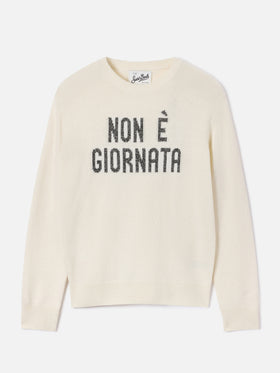 Pull col rond en maille Off white New Queen avec broderie lurex Non È Giornata 
