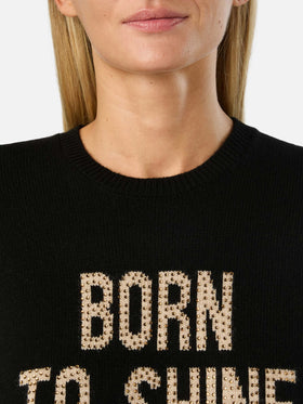 Black New Queen crewneck knit with Born To Shine rhinestone embroidery