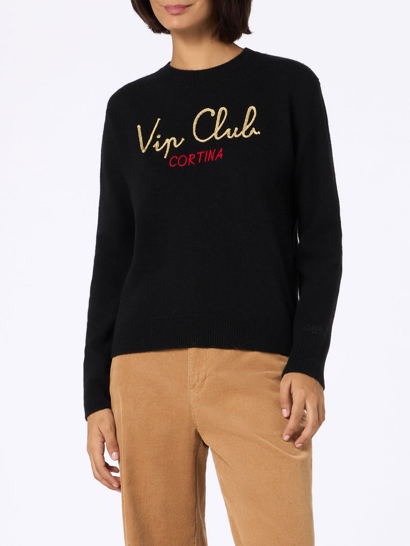 Woman black sweater New Queen with embroidery Vip club Cortina | VIP CLUB CORTINA SPECIAL EDITION