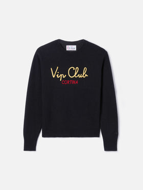 Woman black sweater New Queen with embroidery Vip club Cortina | VIP CLUB CORTINA SPECIAL EDITION