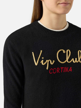 Woman black sweater New Queen with embroidery Vip club Cortina | VIP CLUB CORTINA SPECIAL EDITION