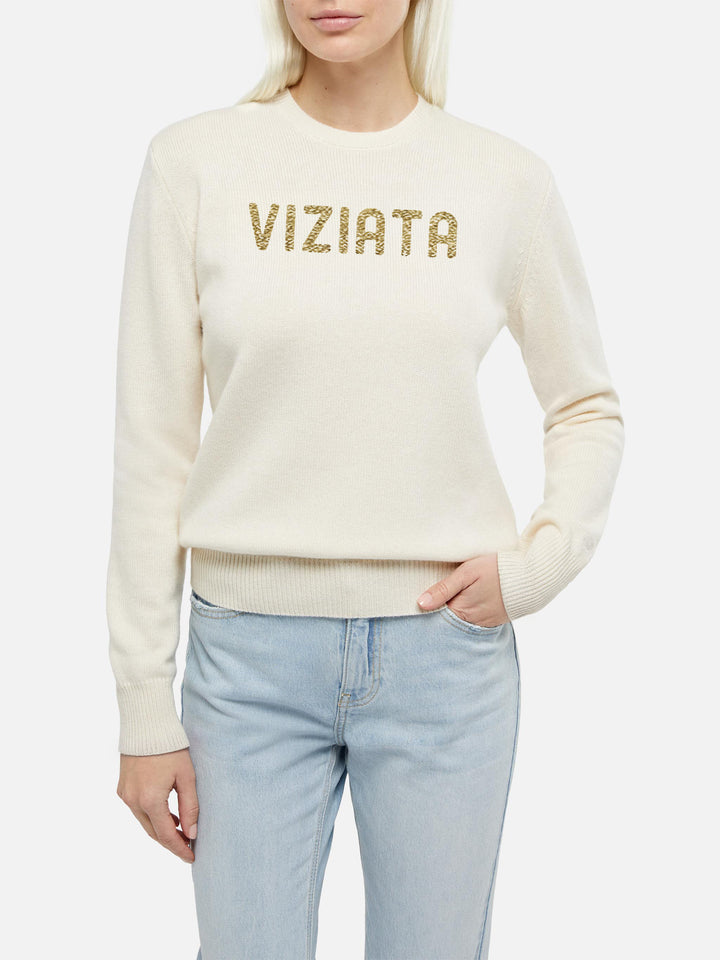 New Queen crewneck with Viziata lurex jacquard