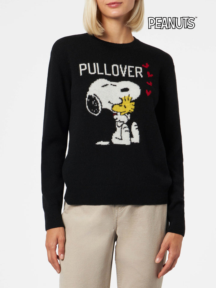 Maglia donna girocollo nera con stampa Snoopy e Woodstock | EDIZIONE SPECIALE SNOOPY PEANUTS™