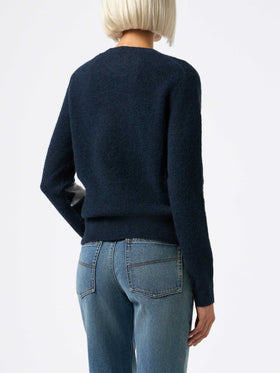 Blauer Damenpullover New Queen mit La notte vola-Stickerei und Sternen-Jacquard
