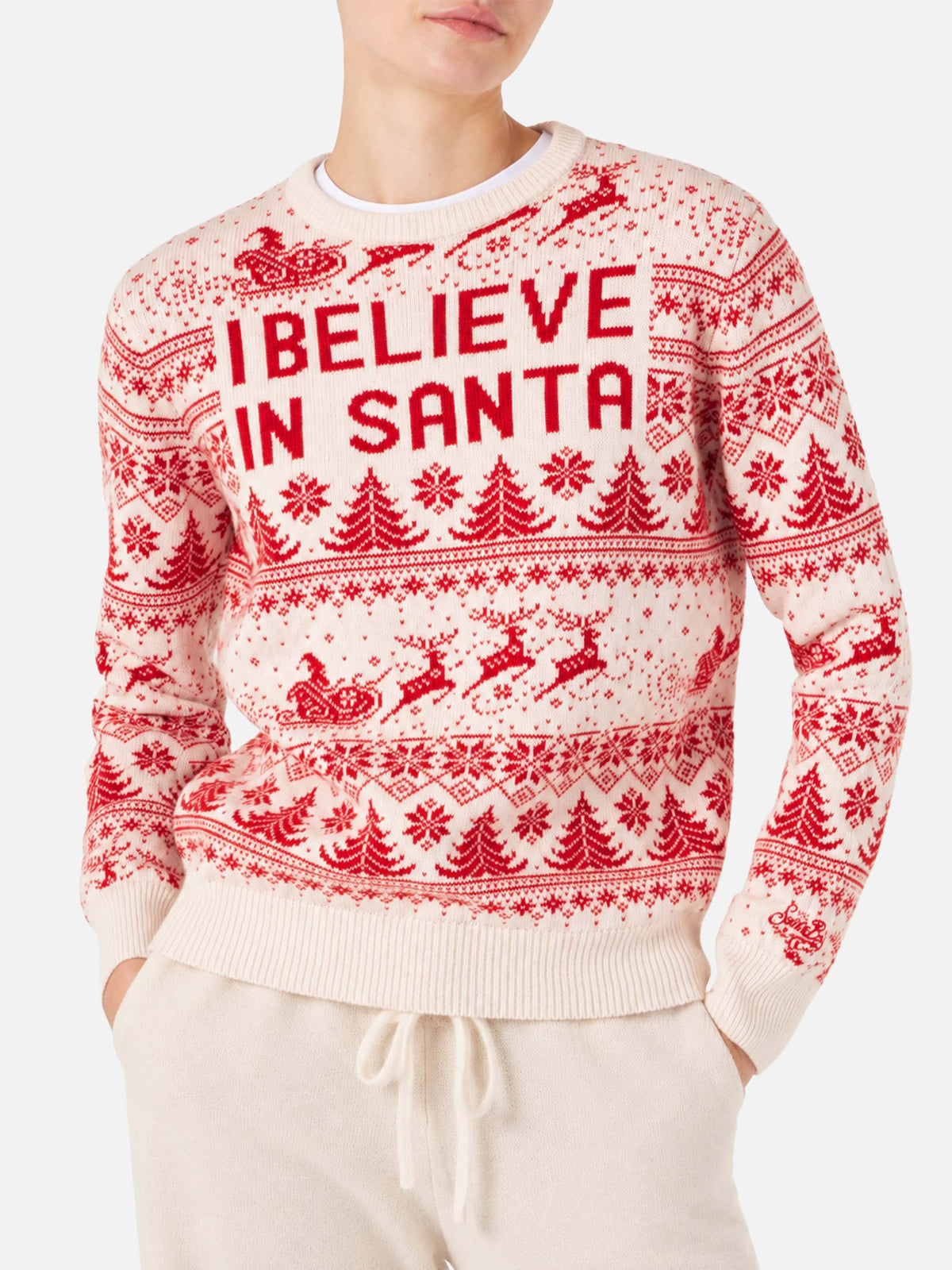 New Queen red and white Christmas jacquard sweater