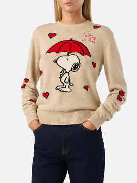 Maglia girocollo New Queen beige con intarsio Snoopy | Special edition