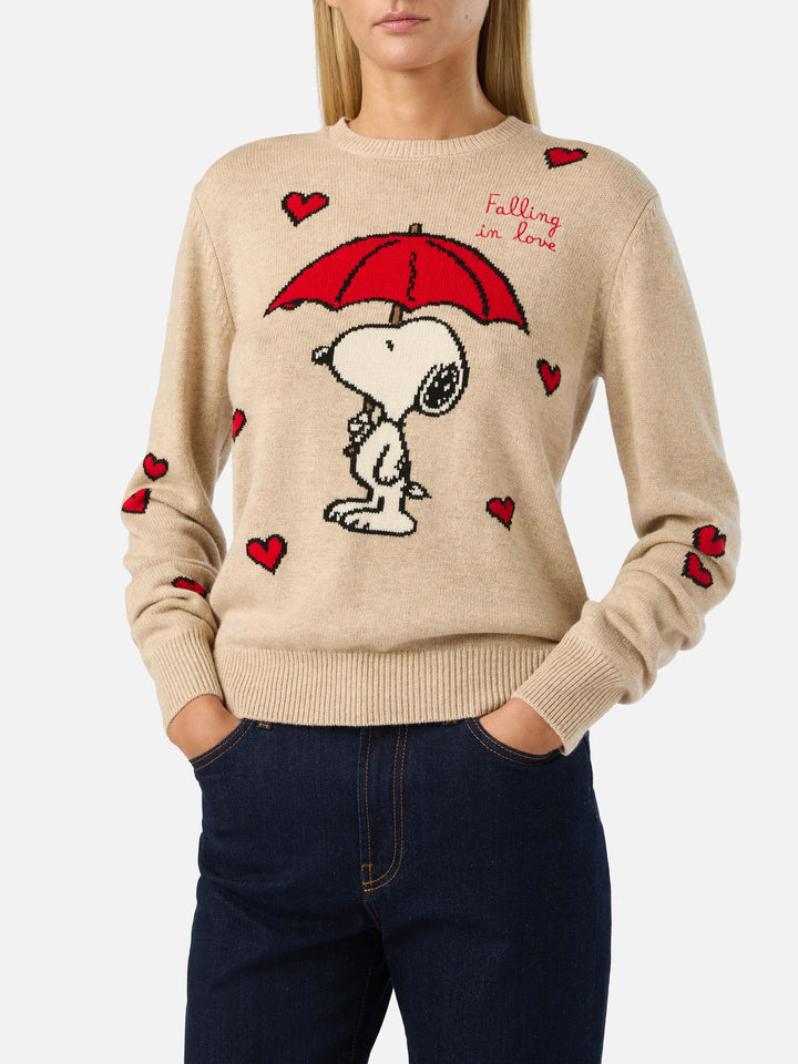 Maglia girocollo New Queen beige con intarsio Snoopy | Special edition