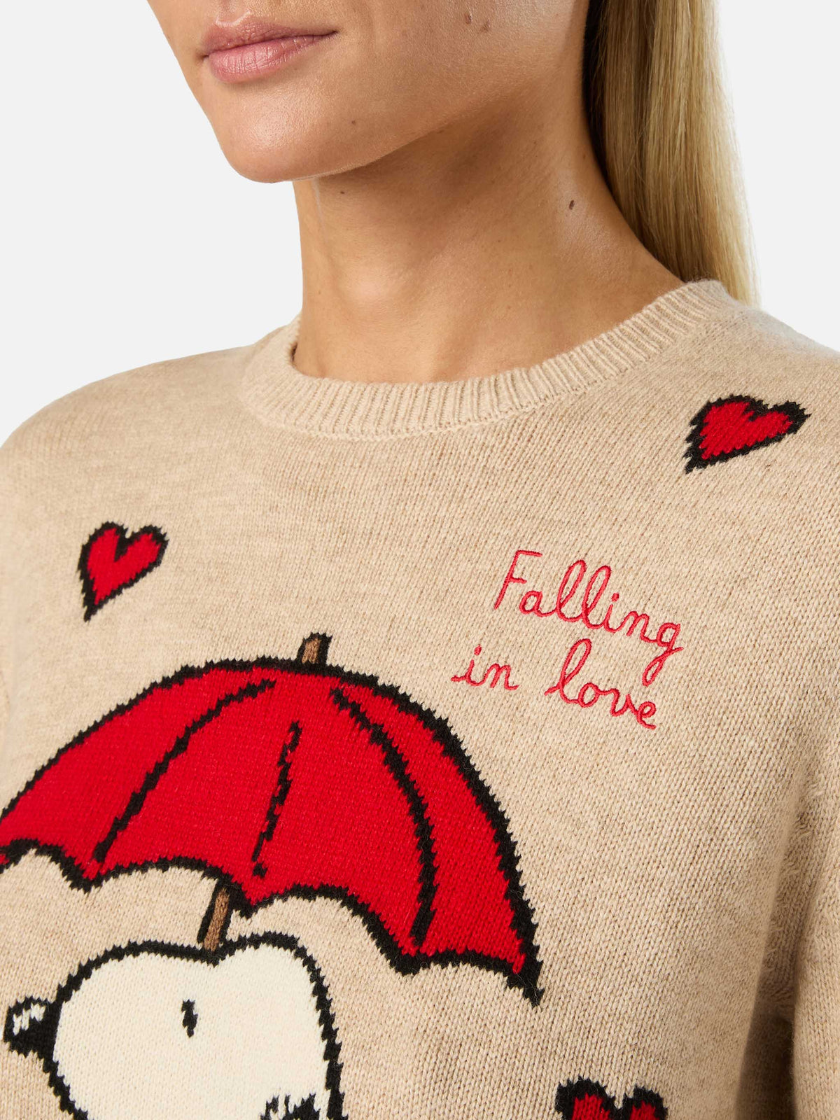 Maglia girocollo New Queen beige con intarsio Snoopy | Special edition