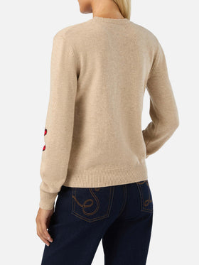 Maglia girocollo New Queen beige con intarsio Snoopy | Special edition