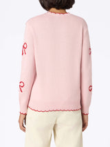 Woman pink sweater New Queen with Pretty Woman embroidery and ribbons print