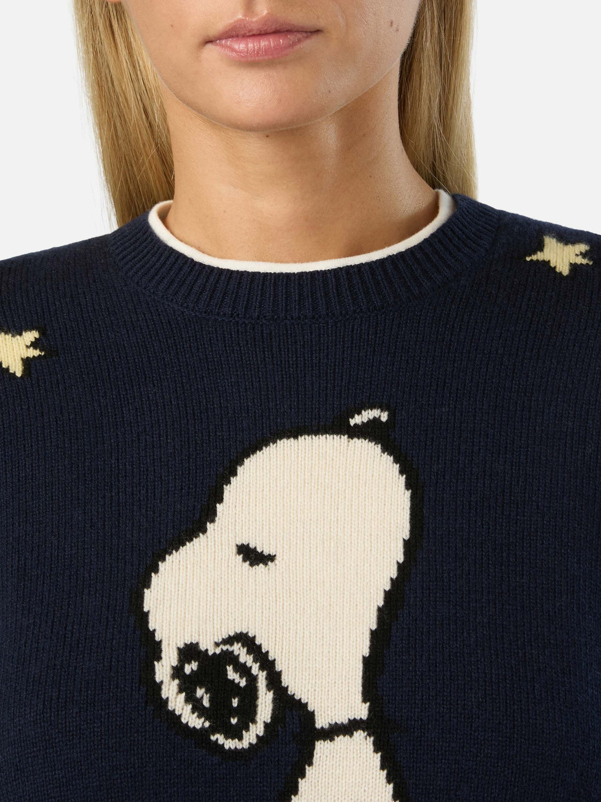 Maglia girocollo New Queen blu navy con intarsio Snoopy | Special edition