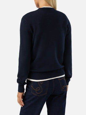 Maglia girocollo New Queen blu navy con intarsio Snoopy | Special edition