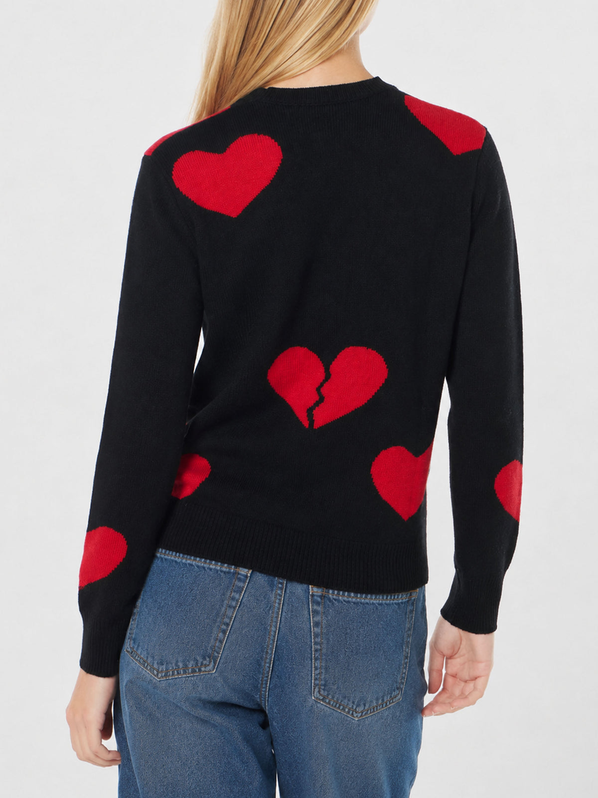Maglione New Queen nero con ricamo Heart Breaker e jacquard cuori