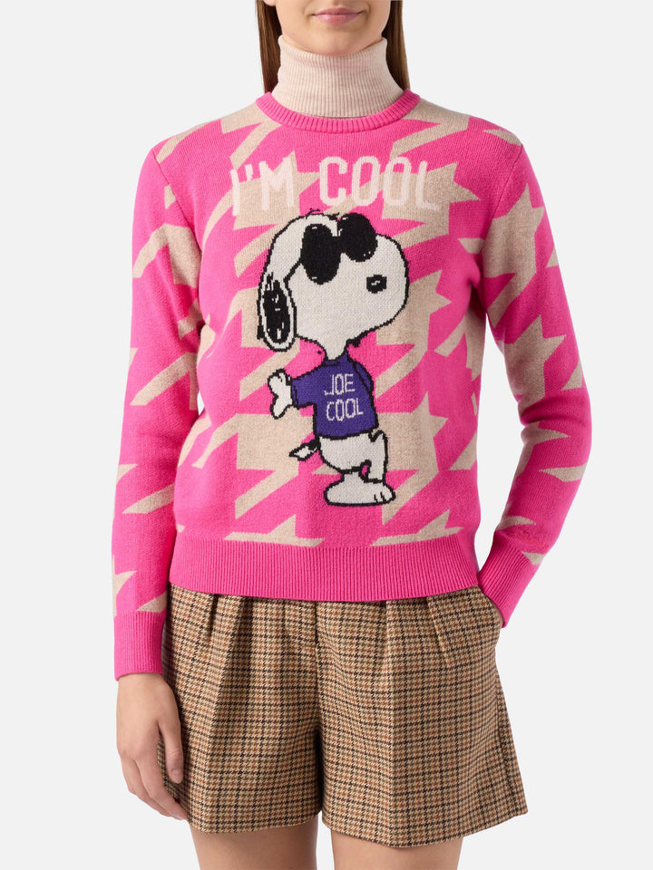 Woman pied de poule sweater New Queen with Snoopy jacquard