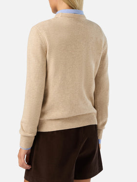 Beige New Queen crewneck knit with Cortina intarsia