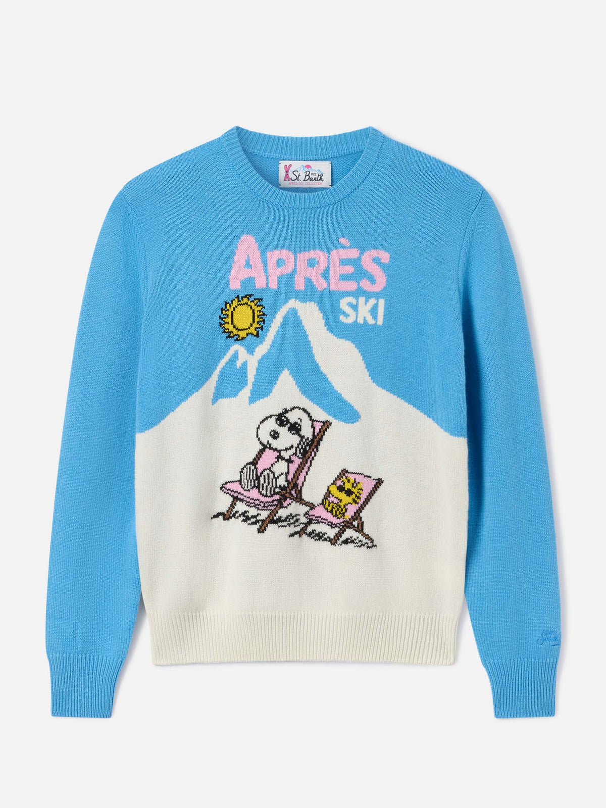 Light blue New Queen crewneck knit with Snoopy intarsia | Special edition