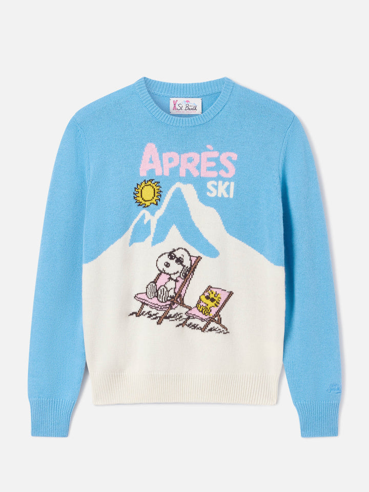 Maglia girocollo New Queen azzurra con intarsio Snoopy | Special edition