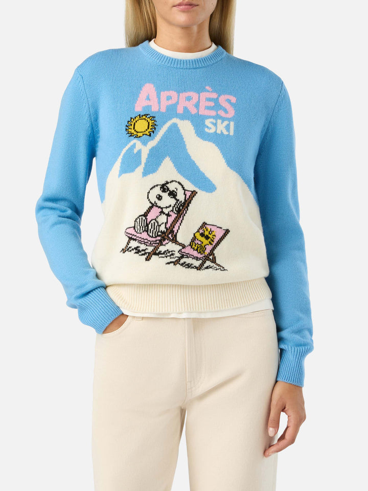 Maglia girocollo New Queen azzurra con intarsio Snoopy | Special edition