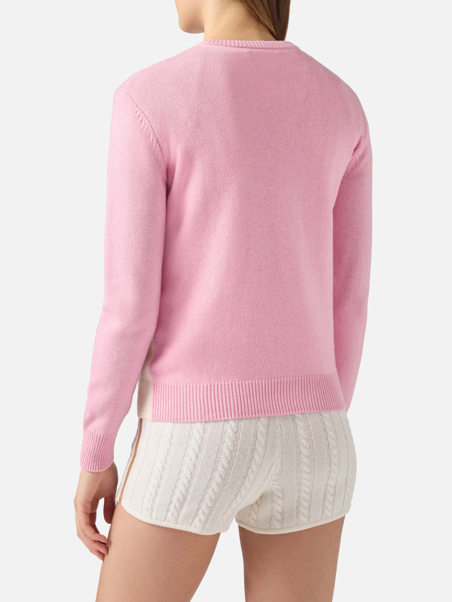 Maglione New Queen in misto cashmere rosa con jacquard cartolina St. Moritz | ST. MORITZ SPECIAL EDITION