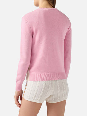 Maglione New Queen in misto cashmere rosa con jacquard cartolina St. Moritz | ST. MORITZ SPECIAL EDITION