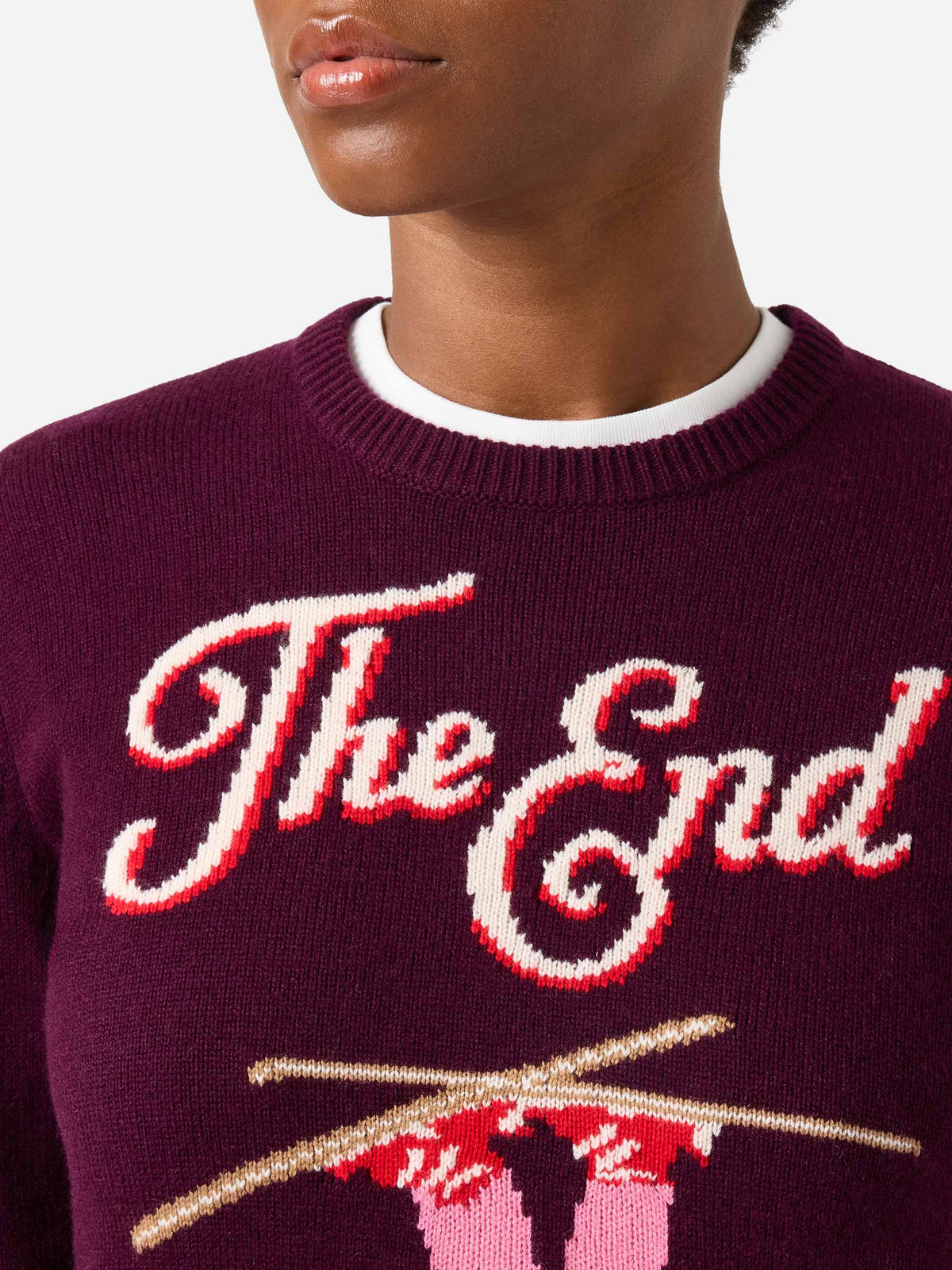 Girocollo bordeaux New Queen con intarsio The End